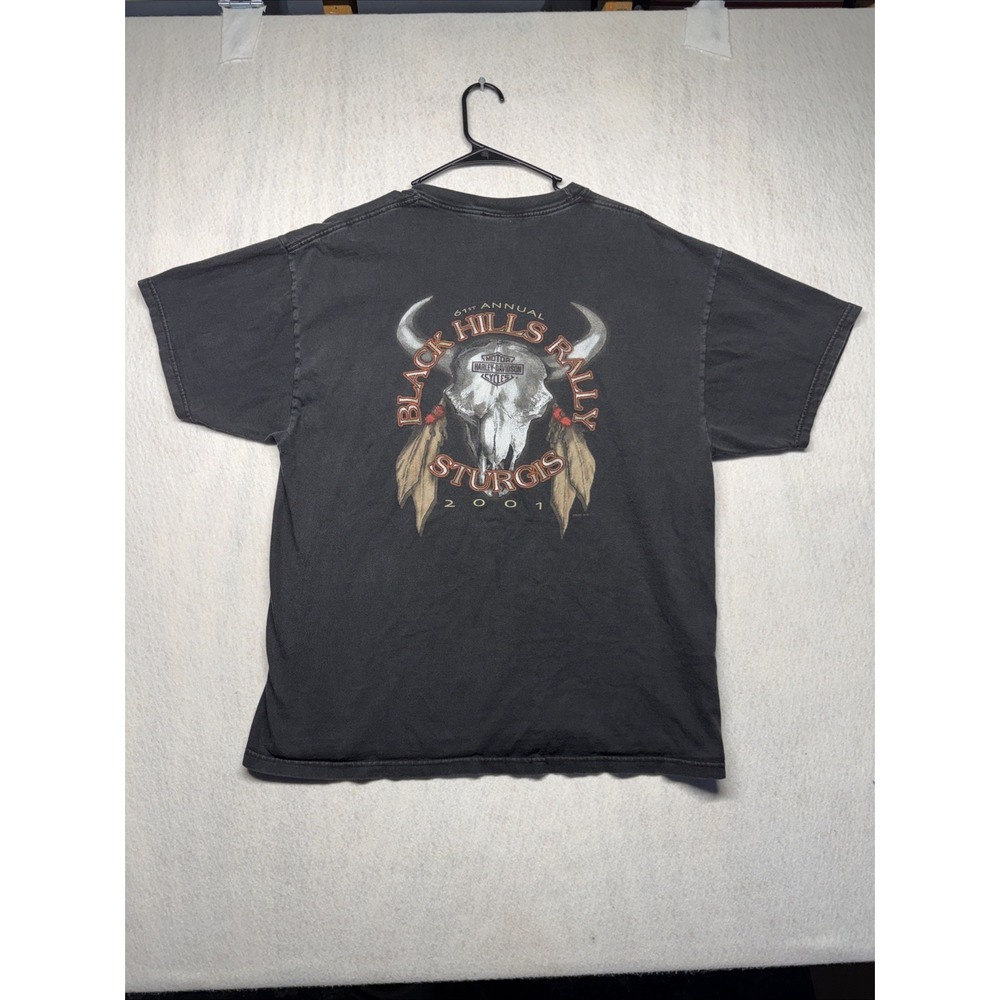 Vintage 2001 Harley-Davidson Sturgis Black Hills Rally T-Shirt XL Black Skulls - Picture 2 of 16